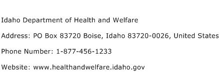 Idaho Department of Health and Welfare Address Contact Number