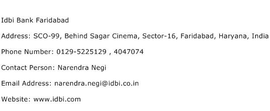 Idbi Bank Faridabad Address Contact Number