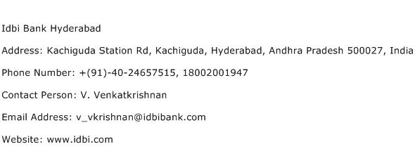 Idbi Bank Hyderabad Address Contact Number