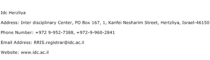 Idc Herzliya Address Contact Number