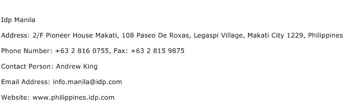 Idp Manila Address Contact Number
