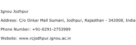 Ignou Jodhpur Address Contact Number