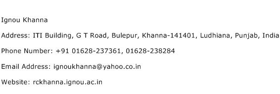 Ignou Khanna Address Contact Number
