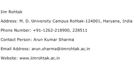 Iim Rohtak Address Contact Number