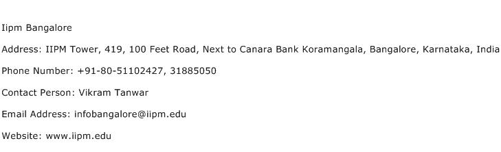 Iipm Bangalore Address Contact Number