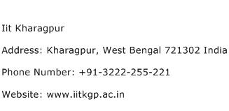 Iit Kharagpur Address Contact Number
