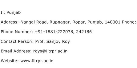 Iit Punjab Address Contact Number