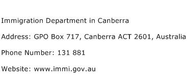 Immigration Department in Canberra Address Contact Number