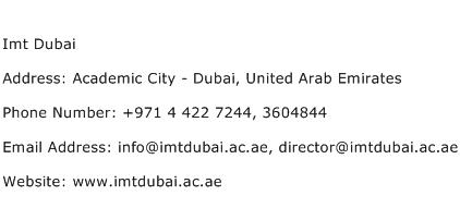 Imt Dubai Address Contact Number