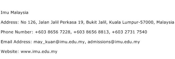 Imu Malaysia Address Contact Number