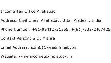 Income Tax Office Allahabad Address Contact Number