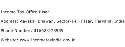 Income Tax Office Hisar Address Contact Number