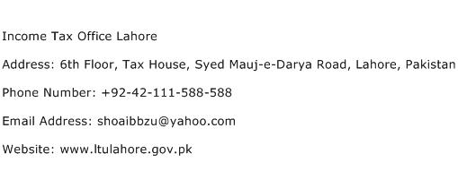 Income Tax Office Lahore Address Contact Number
