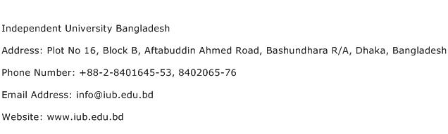 Independent University Bangladesh Address Contact Number