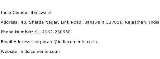 India Cement Banswara Address Contact Number