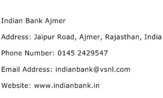 Indian Bank Ajmer Address Contact Number