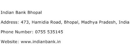 Indian Bank Bhopal Address Contact Number