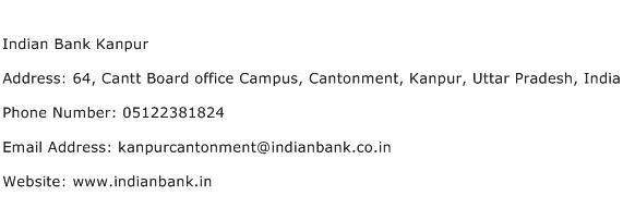 Indian Bank Kanpur Address Contact Number