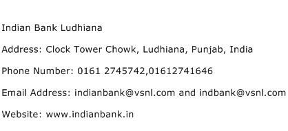 Indian Bank Ludhiana Address Contact Number