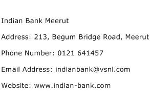 Indian Bank Meerut Address Contact Number