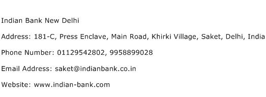 Indian Bank New Delhi Address Contact Number
