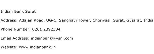 Indian Bank Surat Address Contact Number