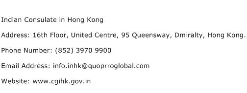 Indian Consulate in Hong Kong Address Contact Number