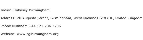 Indian Embassy Birmingham Address Contact Number