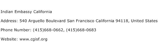 Indian Embassy California Address Contact Number