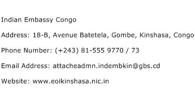 Indian Embassy Congo Address Contact Number