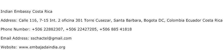 Indian Embassy Costa Rica Address Contact Number