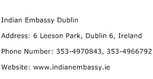 Indian Embassy Dublin Address Contact Number