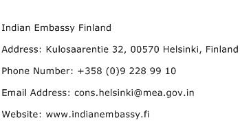 Indian Embassy Finland Address Contact Number