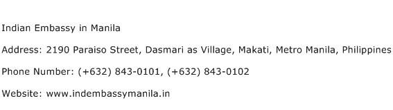 Indian Embassy in Manila Address Contact Number