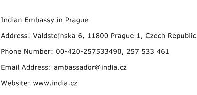 Indian Embassy in Prague Address Contact Number