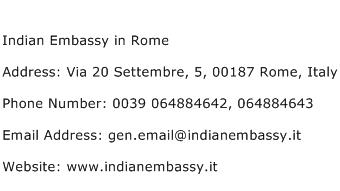 Indian Embassy in Rome Address Contact Number