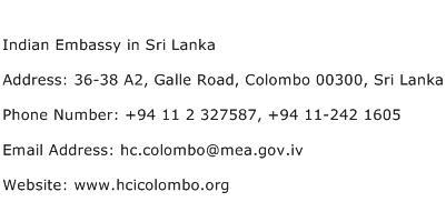 Indian Embassy in Sri Lanka Address Contact Number