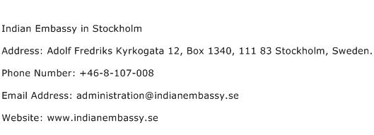Indian Embassy in Stockholm Address Contact Number