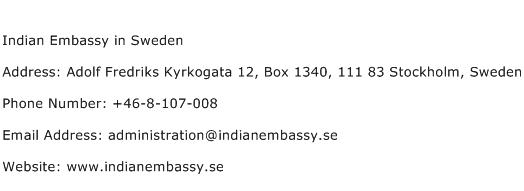 Indian Embassy in Sweden Address Contact Number