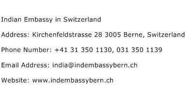 Indian Embassy in Switzerland Address Contact Number