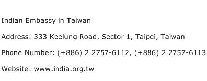 Indian Embassy in Taiwan Address Contact Number