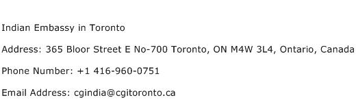 Indian Embassy in Toronto Address Contact Number
