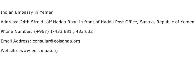 Indian Embassy in Yemen Address Contact Number