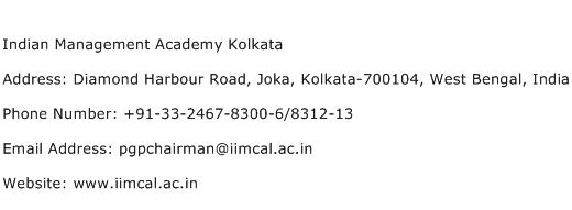 Indian Management Academy Kolkata Address Contact Number
