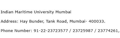 Indian Maritime University Mumbai Address Contact Number
