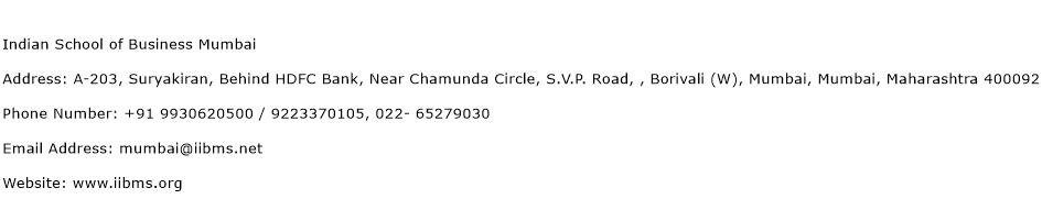 Indian School of Business Mumbai Address Contact Number