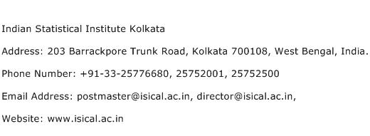 Indian Statistical Institute Kolkata Address Contact Number