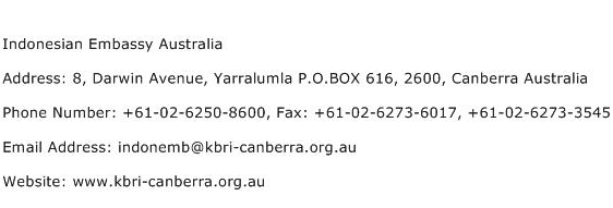 Indonesian Embassy Australia Address Contact Number