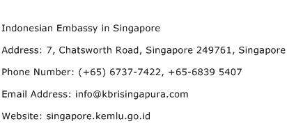 Indonesian Embassy in Singapore Address Contact Number