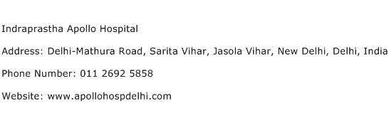 Indraprastha Apollo Hospital Address Contact Number